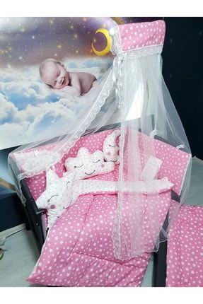 70x110 Bebek Uyku Seti Cibinlikli Yıldız Desen Park Beşiklere Uyumlu 12 Parça (beşik Dahil Değildir) TAN10016