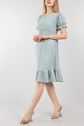 Kadın Yeşil Beli Lastikli Fisto Tasarım Elbise Nkt-md1-101571 NKT-MD1-101571