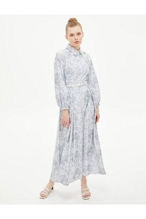 Kemerli Reglan Kol Emprime Elbise Lacivert-beyaz KA-B22-23068
