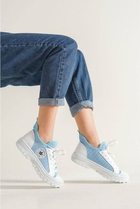 Kadın Bebe Mavi Keten Bağcıklı Sneaker Spor Ayakkabı k48