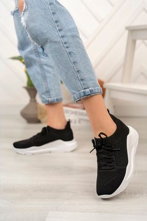 Kadın Ortopedik Yazlık Spor Sneaker Yürüyüş Hafif Rahat Ayakkabı Siyah Beyaz TYC00426949774