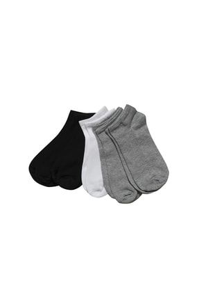 Siyah-Beyaz-Gri Pamuklu Bilek Boy Patik Çorap 5'li Paket PAT5