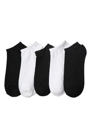 Siyah-Beyaz Pamuklu Bilek Boy Patik Çorap 5'li Paket PAT5
