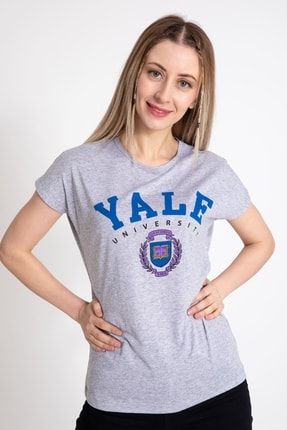 Kadın Yale Baskılı Gri Tshirt 20611