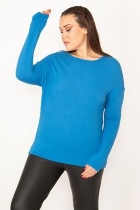 Kadın Mavi Kendinden Desenli Uzun Kollu Bluz 65N32527