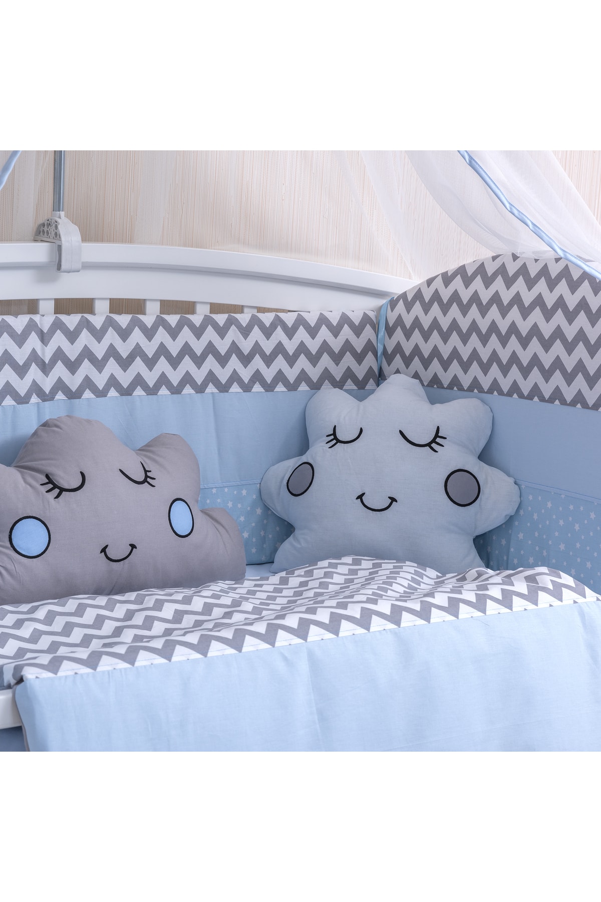 Mini Baby Figürlü Mavi Bebek Uyku Seti 11 Parça Cibinlikli 80x130 fotoğrafı 6 (önizleme)