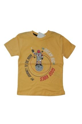 Astronot Desenli Erkek Çocuk Tshirt Sarı 3-4-5-6-7-8 Yaş P2680 76690181042609