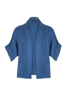 Tasarım Mavi Taşlanmış Ipek Erkek Kimono Taşlanmış İpek