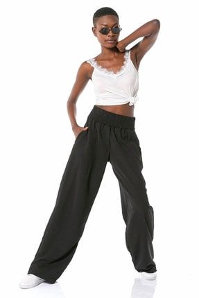 Kadın Siyah Bol Paça Pantolon A-10123