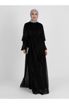 Simli Kuşak Detaylı Elbise - Siyah - 8149215