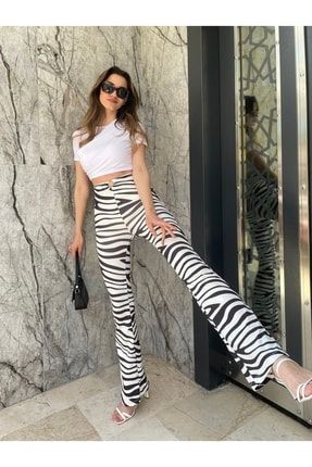 Kadın Zebra Desen Bağlamalı Pantolon etnikdesenpant