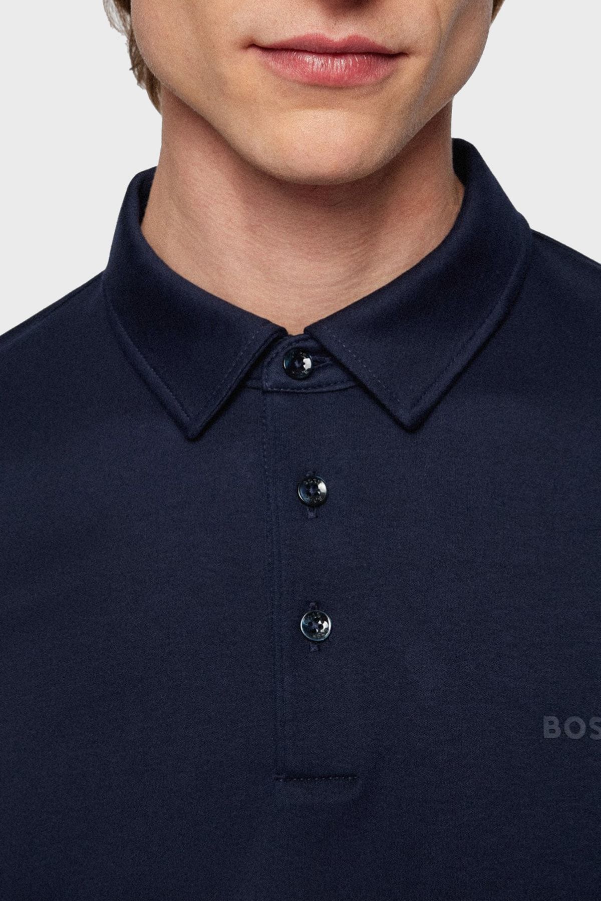 تی شرت یقه پولو آبی مردانه پنبه ارگانیک Sliim Fit Button Polo Tring 's 404 BOSS