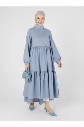 Doğal Kumaşlı Salaş Elbise - Mavi - 8159321