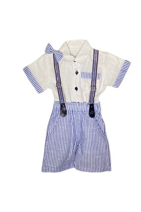 Erkek Bebek Papyonlu Pantolon Askılı Şortlu Gömlekli 2'li Takım 353908