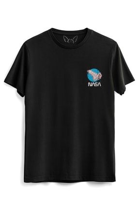 Unisex Nasa Resimli Dijital Baskılı Siyah Tshirt 10374