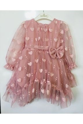 Kalp Desenli Tüllü Kız Çocuk Elbise 24685517