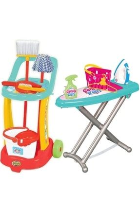 Çocuk Oyuncak Temizlik Arabası + Candy Ütü Masası Eğitici Set KENDUN39