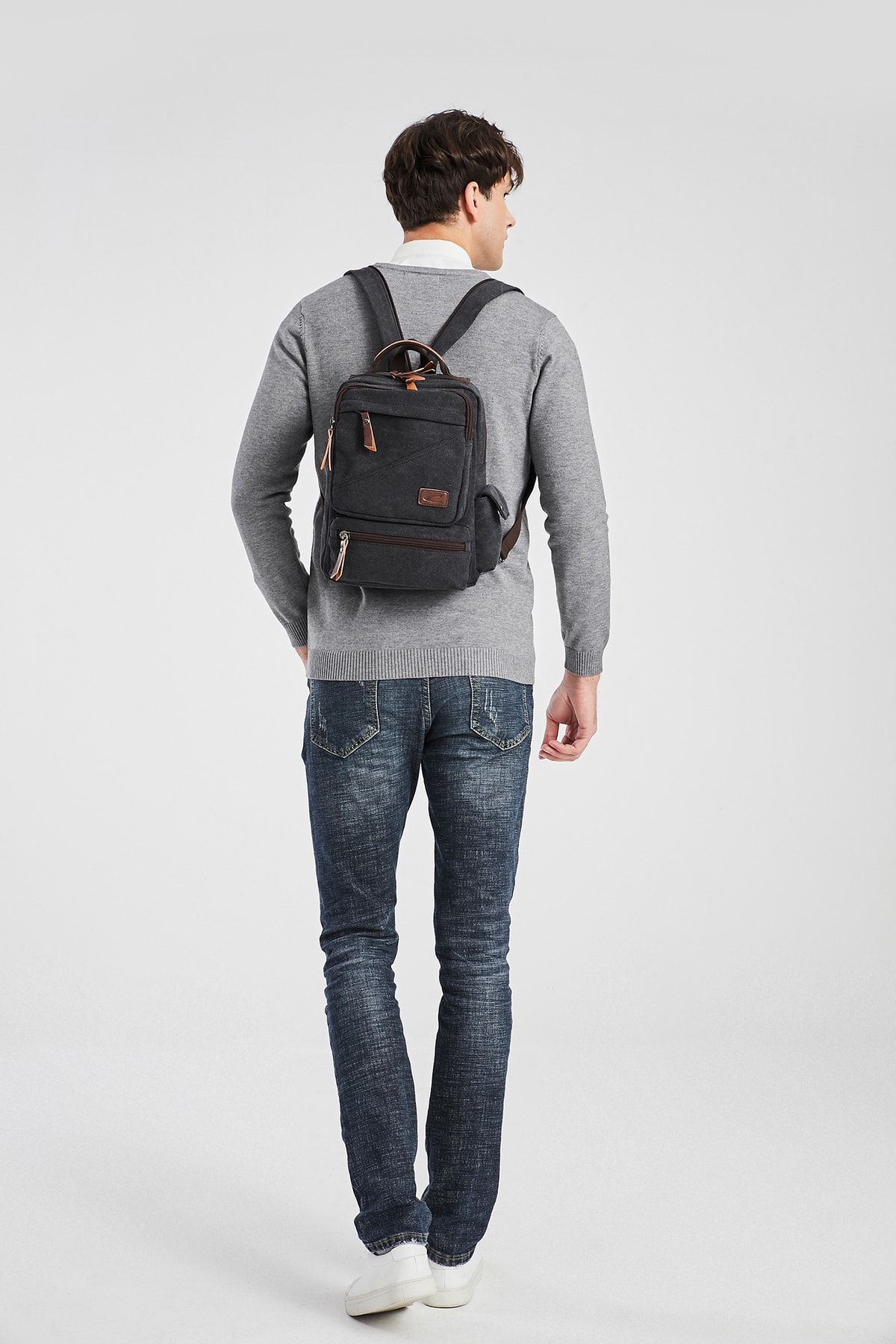 C-Active 1261 Kanvas Kumaş Orta Boy Sırt Çantası - Açık Kahve