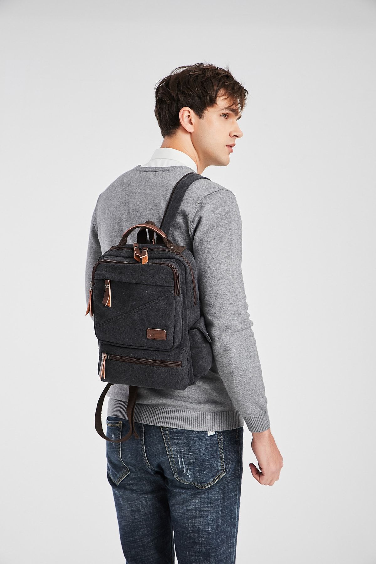 C-Active 1261 Kanvas Kumaş Orta Boy Sırt Çantası - Açık Kahve