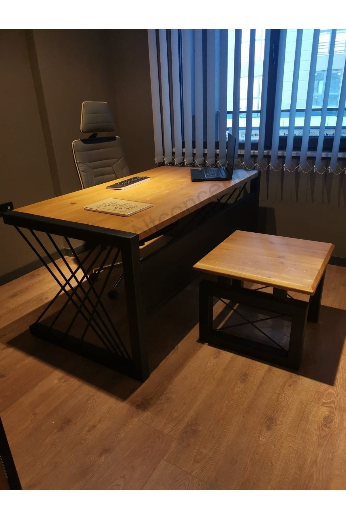 NT Concept Ntconcept Masif Ağaç Ofis Üçlü Takım-100cm-200cm-renk Seçenekli