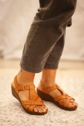 Dolgu Topuklu, Kadın,rahat Sandalet %100 Hakiki Deri Confort