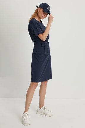 Lacivert Örme Kuşaklı Elbise PM00114