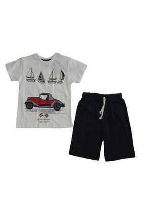 Erkek Çocuk Marine & Car Beyaz Tshirt Lacivert Şort Takım M5099 23274083060347