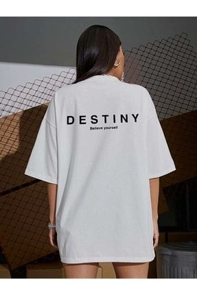 Kadın Destiny Baskılı Oversize Penye T-shirt Tişört DESTİNY-TRENDMAMBO