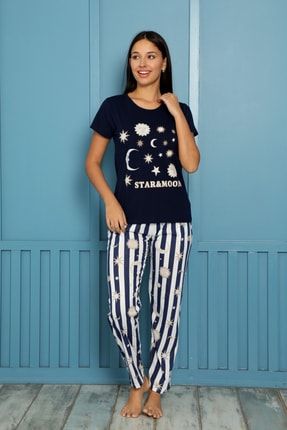 Yazlık Kısa Kollu %100 Pamuk Kadın Pijama Takımı-genç Anne Serisi 20504