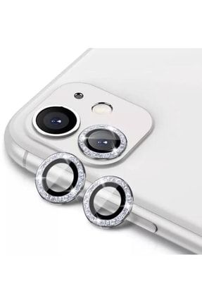 Iphone 12 Uyumlu Taşlı Kamera Lens Koruyucu Mercek Metal Çerçeveli 2li Set Gümüş Gri Silver tsllen13