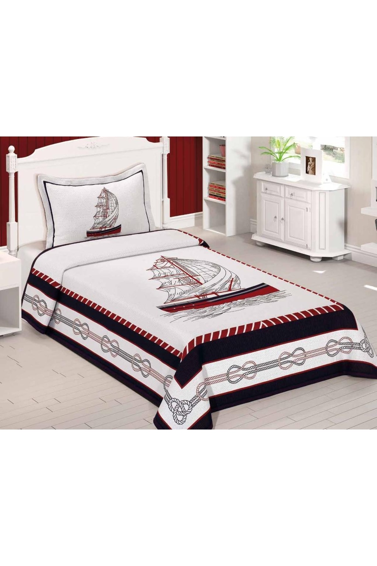 Moda Voce Süper Panu Galleon Tek Kişilik Pamuk Yatak Örtüsü 170x240 Cm Renkli