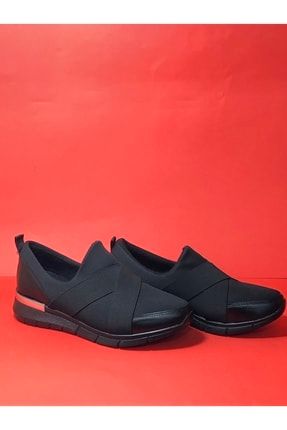 Siyah Kadın Esnetik Günlük Giyim Bağcıksız Ayakkabı FVR02