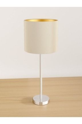 Leola Krom Ayak Krem Slindir Şapka Modern Abajur Gece Lambası Model01