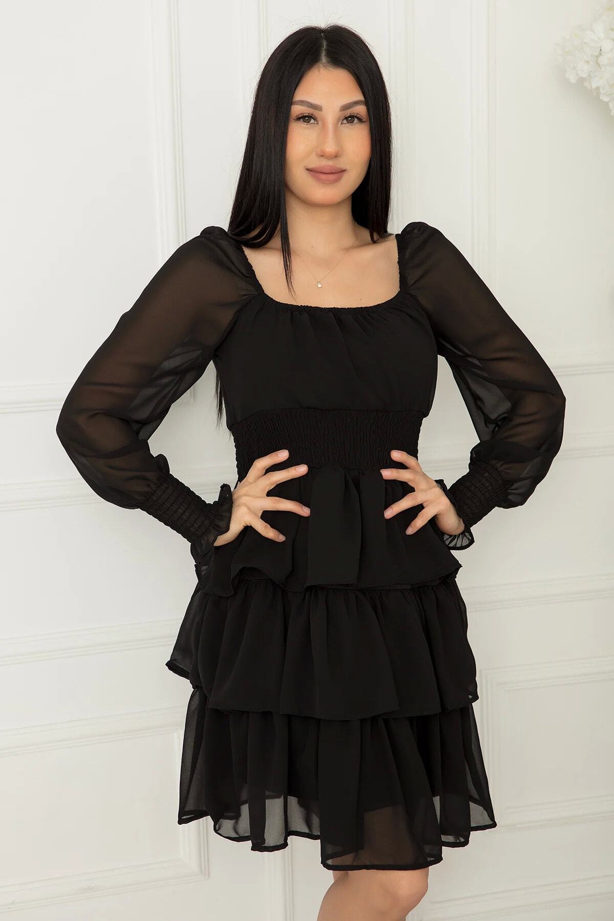 PULLIMM-Layered Flounce Chiffon Dress 3