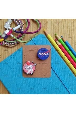 Nasa & Astronot 2li Baskılı Ahşap Mini Rozet Seti 03503