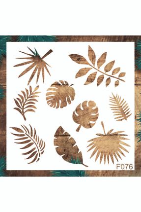 Stencil Tasarım F076 Tropikal Yapraklar - Dekoratif Duvar, Fayans Ve Eşya Boyama Şablonları 25x25cm