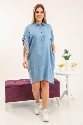 Kadın Mavi Tasarım Rahat Kesim Elbise M-E019