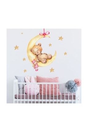 Uyuyan Ayıcık Ve Ay Bebek Çocuk Odası Duvar Sticker Dekorasyon KTDOA3271