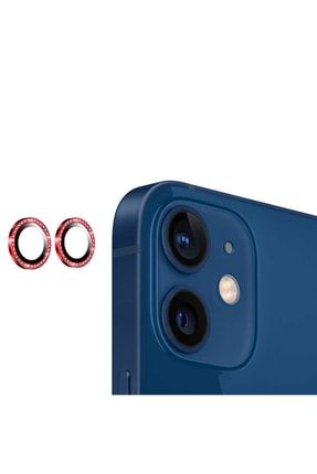 Iphone 12 Mini Cl-06 Temperli Renkli Taşlı Süslü Ultra Hd Kamera Lens Koruyucu - Kırmızı Uyumlu TYC00431568215