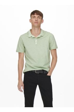 Gömlek Yaka Normal Kalıp Taşlamalı Açık Yeşil Erkek Polo T-shirt - 22021769_onstravis 5002859760