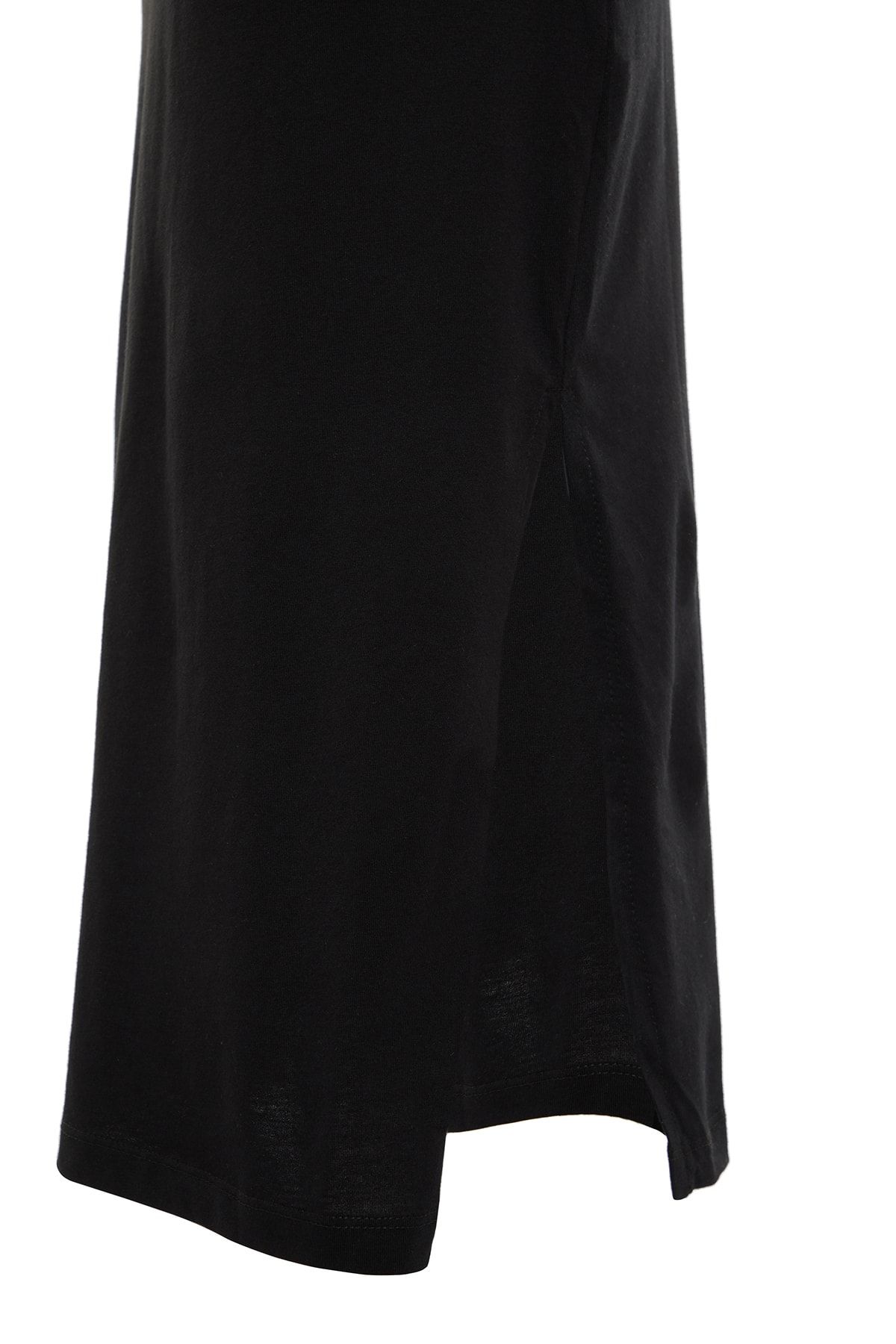 Trendyol Collection-Μαύρο 100% βαμβακερό midi πλεκτό μολύβι φόρεμα με σκίσιμο και δέσιμο TWOSS21EL0404 8