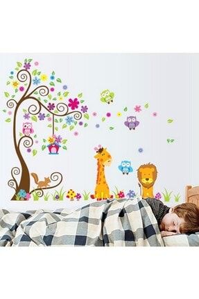 Çocuk Odası Dekorasyonu Xl Dev Boyutlu Renkli Orman Hayvanları Pvc Duvar Sticker SK-80
