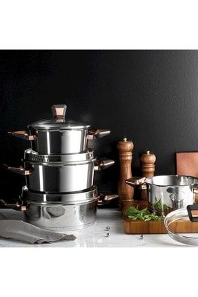 Karaca Lina 8 Parca Tencere Seti Black Gold Trendyol