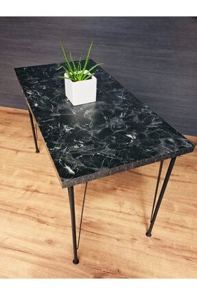 Metal Ayaklı 70x120 cm Siyah Mermer Desen Mutfak Masası Y15-18