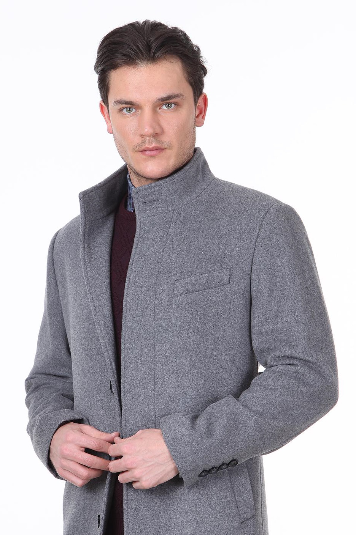 Kip  Gri Regular Fit Casual Dokuma Palto - Görsel 2