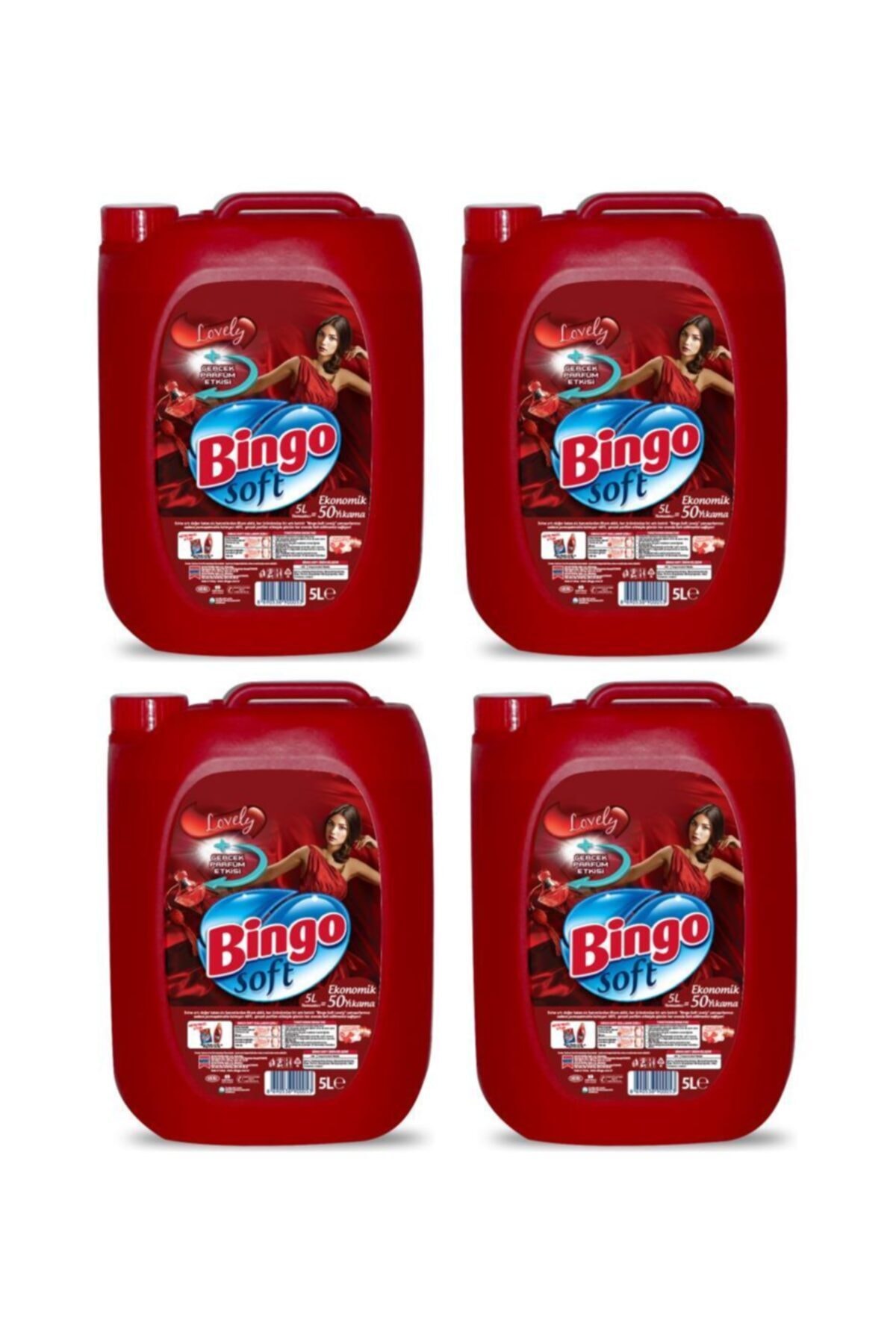 Bingo Soft Sıvı Çamaşır Yumuşatıcı Kırmızı Lovely 4 Adet X 5 Lt