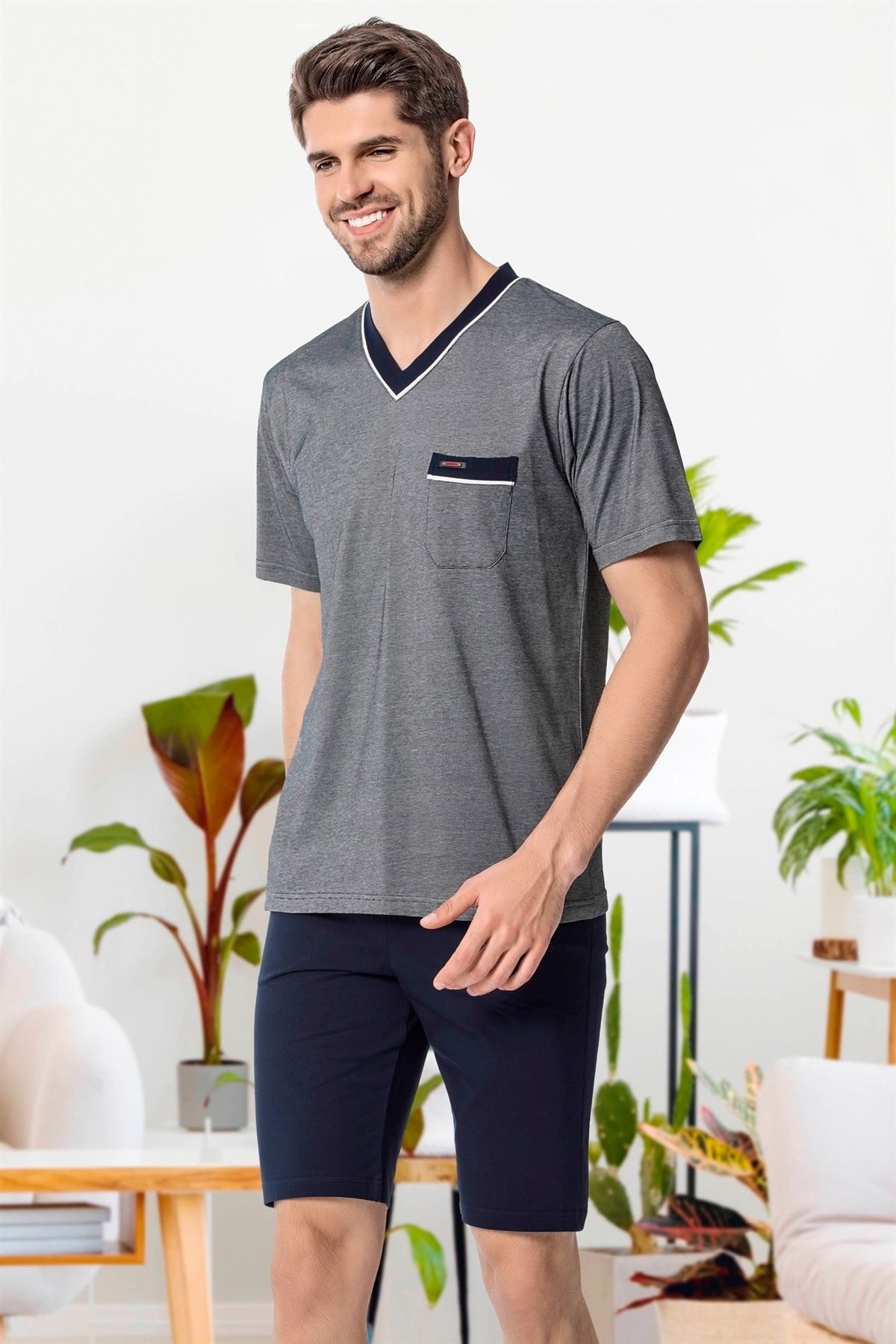 Men's v on sale neck short pyjamas