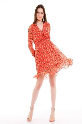 Kadın Floral Desenli Şifon Midi Elbise Mq110211
