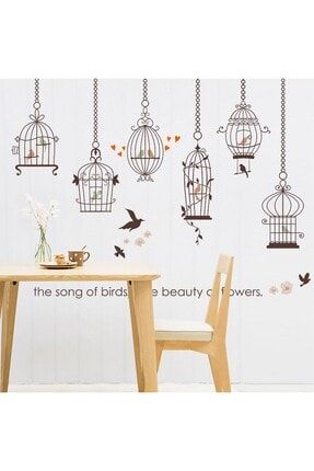 Ev Dekorasyonu Kuş Kafesi Temalı Duvar Dekor Hediyelik Kendinden Yapışkanlı Duvar Sticker Görsel SK-68