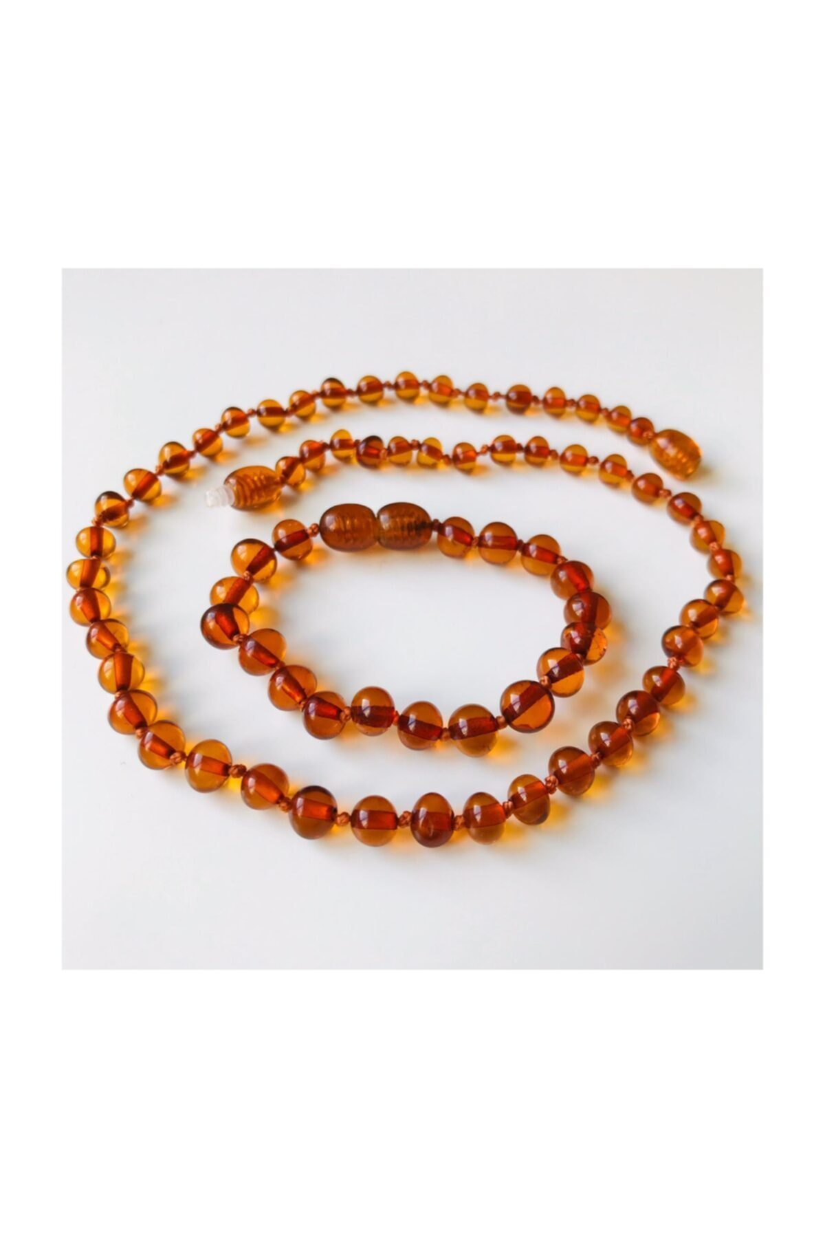 NİSSBEBE Sertifikalı Orijinal Kehribar Bebek Diş Kolye Bileklik Set (kolye 33 Cm, Bileklik 12-13 Cm)